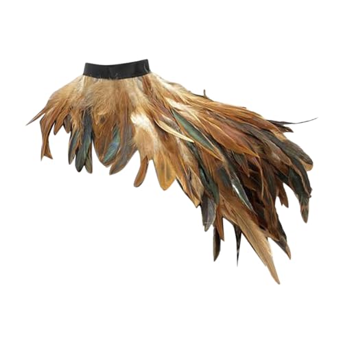 Kielsjajd Pfau Kostüm Damen Gothic Feder Achselzucken mit Feder Manschetten Federumhang Schal Poncho Halloween Party Outfit Poncho-Schal Gothic Federschal Pfau Kostüm für Cosplay Karneval (Khaki) von Kielsjajd