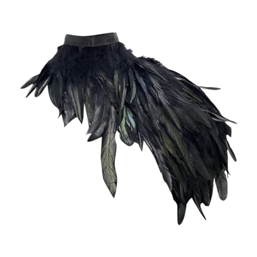 Kielsjajd Pfau Kostüm Damen Gothic Feder Achselzucken mit Feder Manschetten Federumhang Schal Poncho Halloween Party Outfit Poncho-Schal Gothic Federschal Pfau Kostüm für Cosplay Karneval (Schwarz) von Kielsjajd