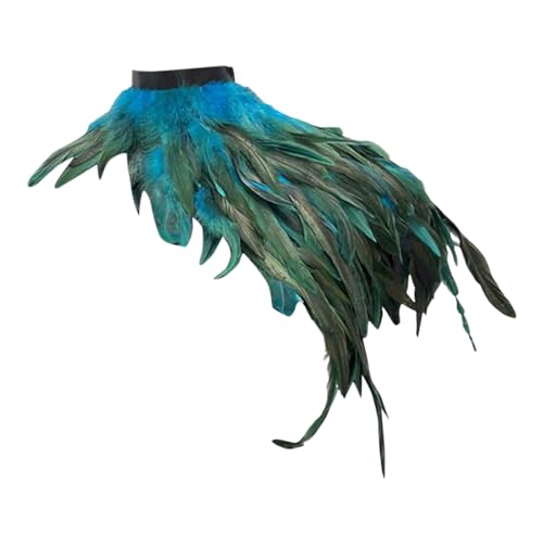 Kielsjajd Pfau Kostüm Damen Gothic Feder Achselzucken mit Feder Manschetten Federumhang Schal Poncho Halloween Party Outfit Poncho-Schal Gothic Federschal Pfau Kostüm für Cosplay Karneval (Hellblau) von Kielsjajd