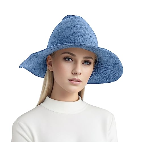 Kielsjajd Schwarzer Hexenhut für Erwachsene, Damen Halloween Hexenhut Zauberer Hut, Kostüm Zubehör für Halloween, Strick Hexenhut für Frauen Party Hut Gestrickte Kostüm Zubehör (Blue, One Size) von Kielsjajd