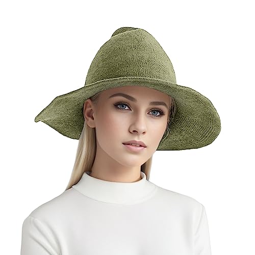 Kielsjajd Schwarzer Hexenhut für Erwachsene, Damen Halloween Hexenhut Zauberer Hut, Kostüm Zubehör für Halloween, Strick Hexenhut für Frauen Party Hut Gestrickte Kostüm Zubehör (Green, One Size) von Kielsjajd