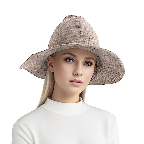 Kielsjajd Schwarzer Hexenhut für Erwachsene, Damen Halloween Hexenhut Zauberer Hut, Kostüm Zubehör für Halloween, Strick Hexenhut für Frauen Party Hut Gestrickte Kostüm Zubehör (Khaki, One Size) von Kielsjajd