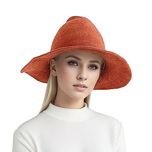 Kielsjajd Schwarzer Hexenhut für Erwachsene, Damen Halloween Hexenhut Zauberer Hut, Kostüm Zubehör für Halloween, Strick Hexenhut für Frauen Party Hut Gestrickte Kostüm Zubehör (RD2, One Size) von Kielsjajd