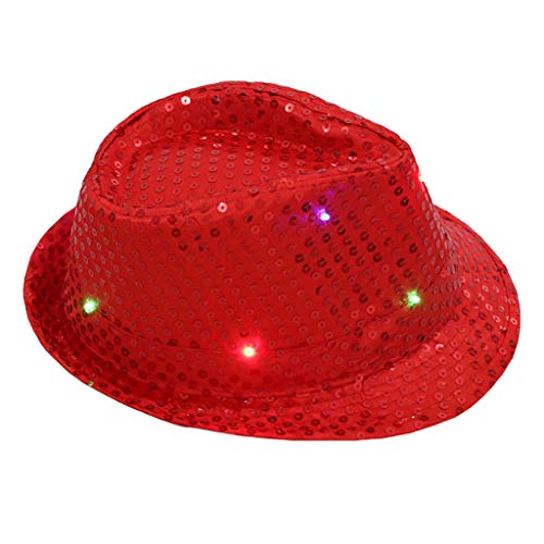 Paillettenhut Herren, Glitzer Hut Herren Damen Glitzer Partyhüte Kopfbedeckung Silvester Outfit, Erwachsene Unisex Hut Fedora für Disco Glitzer Kostümzubehör Kostüm Karneval Mottoparty (Rot) von Kielsjajd