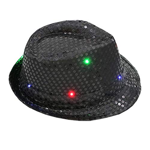 Paillettenhut Herren, Glitzer Hut Herren Damen Glitzer Partyhüte Kopfbedeckung Silvester Outfit, Erwachsene Unisex Hut Fedora für Disco Glitzer Kostümzubehör Kostüm Karneval Mottoparty (Schwarz) von Kielsjajd