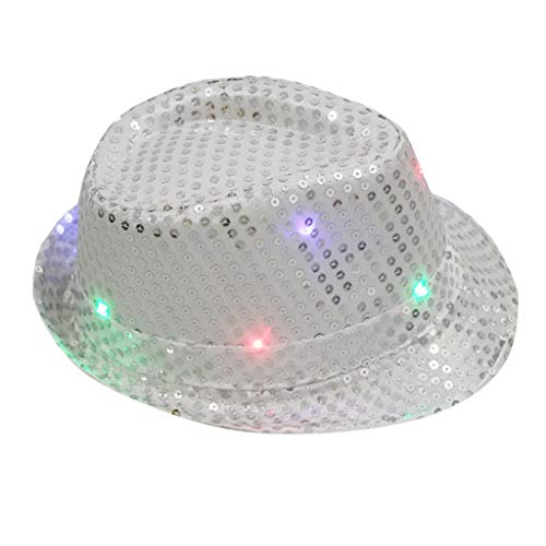 Paillettenhut Herren, Glitzer Hut Herren Damen Glitzer Partyhüte Kopfbedeckung Silvester Outfit, Erwachsene Unisex Hut Fedora für Disco Glitzer Kostümzubehör Kostüm Karneval Mottoparty (Weiß) von Kielsjajd