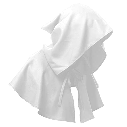 Unisex Mittelalter Kurzhaube Kapuzenmantel Halloween Poncho Cosplay Kostüm für Herren & Damen, Vintage Mittelalterliche Kutte Hut Halloween Kapuzenponcho Cosplay Kostüm für Männer (White, One Size) von Kielsjajd