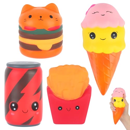 4 Stück Squishies, Squishy Spielzeug, Pommes Frites, Eiscreme, Burger Cat, Cola Squishy Toy, Slow Rising Antistress Squishies für Kinder, Erwachsene, Ostern Deko von Kigift