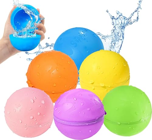 Wasserballons Wiederverwendbare Schnellfüllung, Wasserbälle, selbstdichtendes Outdoor-Wasserspielzeug für Kinder von 3-12 Jahren, unfallfreie Wasserbomben Sommer-Pool-Spielzeug 6Pcs von Kikapabi
