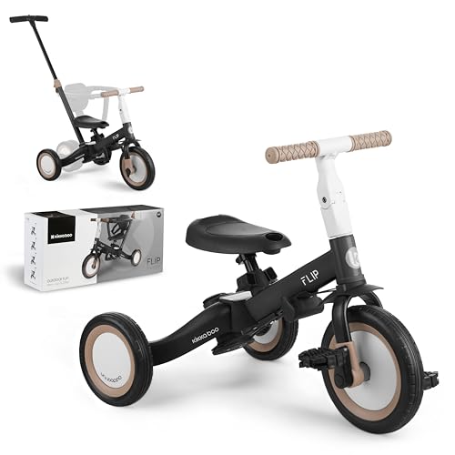 KikkaBoo Evolutionäres Baby-Dreirad, 5-in-1, Flip, Kinderfahrrad von 1 Jahr bis 5 Jahren, Trike, vom Dreirad zum Fahrrad mit oder ohne Pedale, verstellbar und transformierbar, Schwarz von Kikka Boo