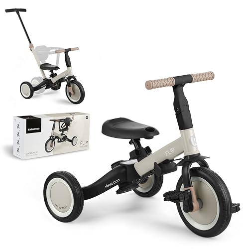 KikkaBoo FLIP 5-in-1 Dreirad Laufrad, Kinderrad ab 1 bis 5 Jahren mit Schubstange, Umwandelbares Kinderdreirad zum Laufrad mit oder ohne Pedale, verstellbar und umbaubar, Beige von Kikka Boo