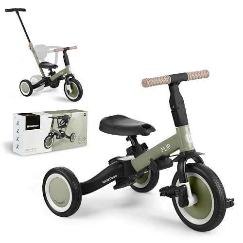 KikkaBoo FLIP 5-in-1 Baby Tricycle, Kids' Bike from 1 to 5 Years, Convertible Trike to Balance Bike with or Without Pedals, Adjustable and Transformable, Military Green von Kikka Boo