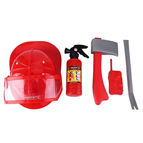 5 Stücke Kinder Feuerwehrmann Fireman Cosplay Spielzeug Kit Helm Feuerlöscher Intercom Axt Schraubenschlüssel von Kikumi