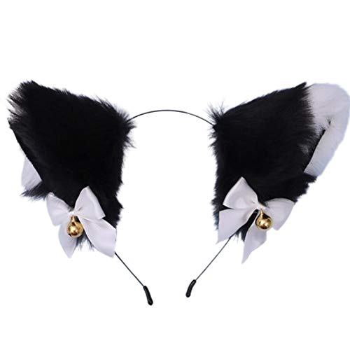 Cosplay Plüsch Pelzige Katzenohren Stirnband für Mädchen Niedliche Ohren Kopfbedeckung Kostüm Zubehör Requisite (Schwarz und Weiß) von Kikumi