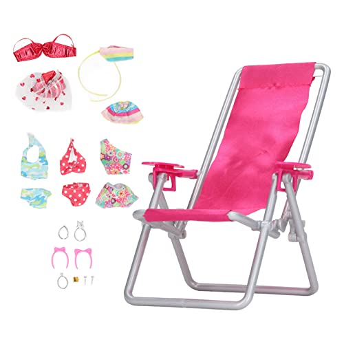 Kikumi 1/12 Strandpuppen-Kleidungspaket mit Stuhl-Bikini-Anzug. Lebendige Mini-Miniatur-Accessoires Zum Thema Strand von Kikumi