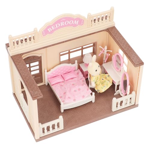 Puppenhaus-Spielset für Mädchen, 1:12, Rollenspielzeug, Puppenhaus, Miniaturmöbel und Zubehör mit Hasenfigur für Kleinkinder von Kikumi