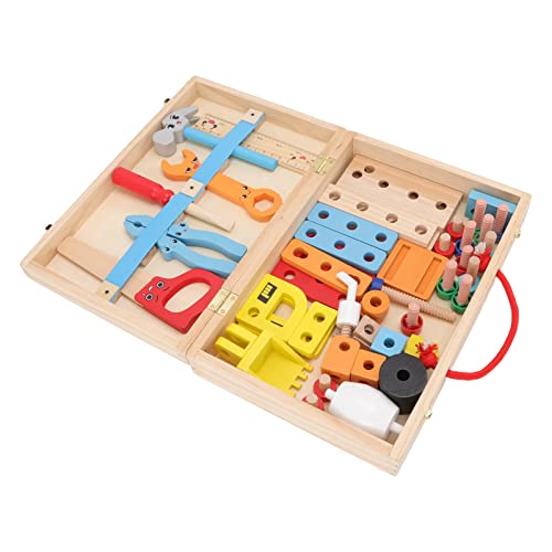 Kikumi Werkzeugset, Rollenspiel-Werkzeugspielzeug aus Holz für Kleinkinder mit Werkzeugkasten, Pädagogisches -STEM-Spielzeug für und Mädchen Im Alter von 3, 4, 5 Jahren von Kikumi