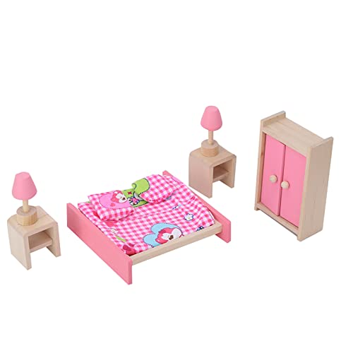 Mini Lebensechte Simulation Holzmöbel-Set für 1:12 Puppenhaus-Zubehör (Schlafzimmer für Erwachsene) von Kikumi