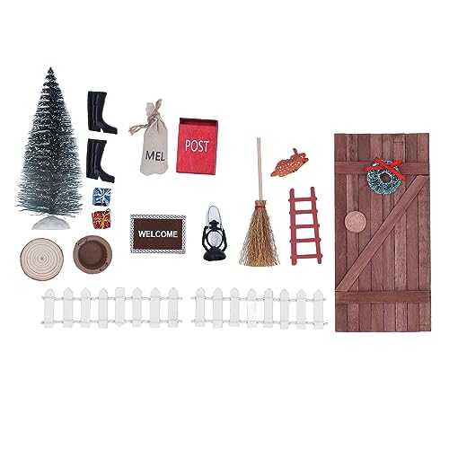 Weihnachtselfen-Tür, Weihnachtsfeen-Tür-Set, Handgefertigt, Exquisit, Niedlich, Bunt, Miniatur-Puppenhaus-Tür-Set aus Holz, Leiter-Set, Dekoration von Kikumi