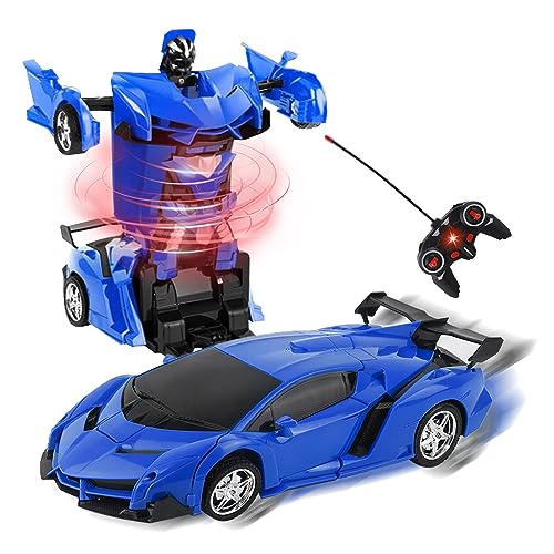 Kikuo Auto Spielzeug Roboter Spielzeug, Robotauto, 2 in 1 Autorobot Spielzeug, Blau Remote Control Car Roboter Kinder für Jungen Auto Mädchen Alter 5 6 7+ von Kikuo