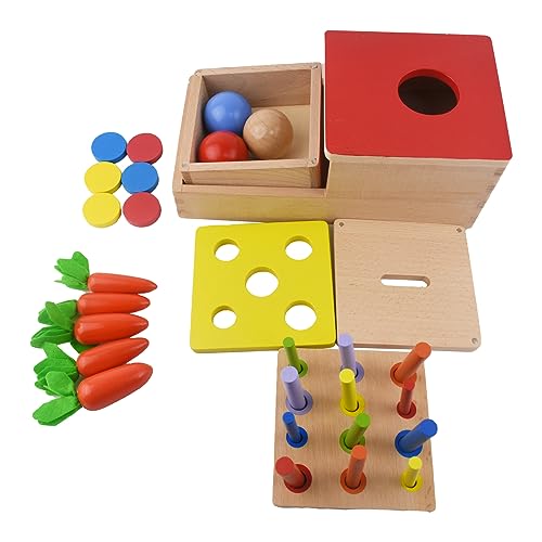 Kikuo Montessori Spielzeug ab 1 Jahr, 4 IN 1 Holz Baby Sensory Spielzeug für 1 2 3 Jahre alt Kleinkind Pädagogisches Spielzeug, Ball Drop, Münzbox, Karottenernte, Farblich Passendes Spielzeug von Kikuo