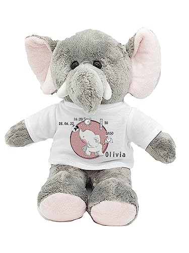 Kilala Elefant Kuscheltier mit Wunschname & Geburtsdaten, Geschenk Geburt & Taufe für Mädchen & Jungen (Elefant Tupfen) von Kilala