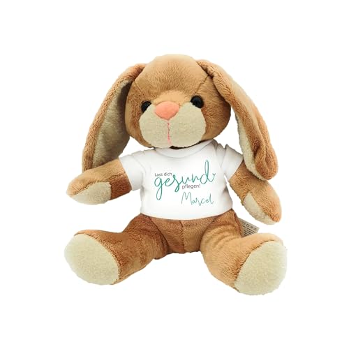 Kilala Kuscheltier Hase, T-Shirt mit Aufdruck Lass Dich gesund pflegen, personalisiert mit Wunschname, Geschenk zur Genesung oder als Talisman, 21 cm groß von Kilala