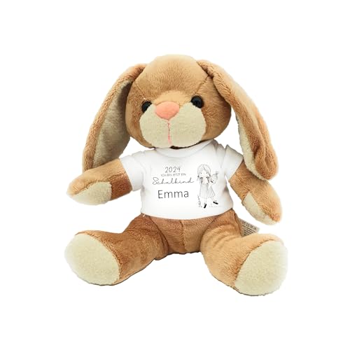 Kilala Hase Kuscheltier zur Einschulung, Personalisiertes Plüschtier mit T-Shirt, Geschenk zur Schultüte, 21 cm, Schulkind Mädchen von Kilala