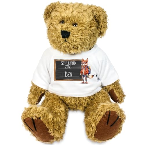 Kilala Personalisierter Teddybär zur Einschulung - Schulkind 2024 - Mit Namen und Tiermotiv - Weiches Plüschtier -Topping Schultüte Zuckertüte (Fuchs) von Kilala
