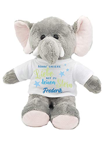 Kilala Sternenkinder Erinnerung Elefant mit Namen Sternkind Andenken Trost Schutzengel mit Spruch Fehlgeburt Geschenk (Blau) von Kilala