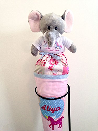 Kilala Kuscheltier Elefant, T-Shirt mit Aufdruck Schulkind 2025, personalisiert mit Wunschname, Geschenk zur Einschulung für die Schultüte, 21 cm groß von Kilala