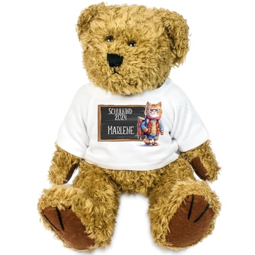 Personalisierter Teddybär zur Einschulung - Schulkind 2024 - Mit Namen und Tiermotiv - Weiches Plüschtier -Topping Schultüte Zuckertüte (Katze) von Kilala