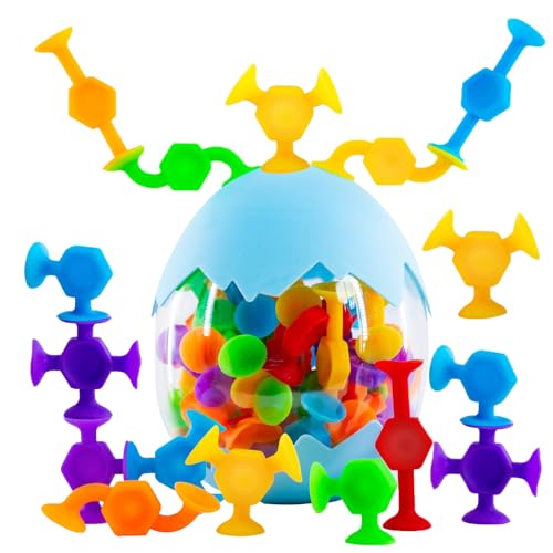 48 Stück Kinder Saugnapf Baustein Spielzeug Dinosaurier Eier Saugnapf Puzzle Spiel Montessori Silica Badespielzeug, Geburtstag Party Geschenke, Halloween Ostern Weihnachten Geschenke, Fernreise Set von Kimimara