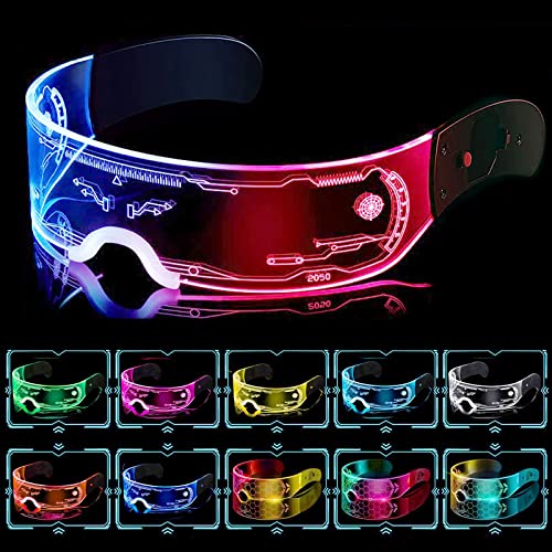 Kimimara Cyberpunk LED Brille - Party Leuchtbrille Leuchtende Visor Glasses Neon Rave Brille LED Leuchtbrille LED Sonnenbrille Kostüme für Karneval Halloween - High Tech von Kimimara