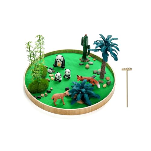 Kinaxixi Zen Garten-Set für Schreibtisch, Mini-Panda-Zen-Rechen für Büro, kreativer Sandgarten, Deko-Set für Entspannungstherapie, Holzhandwerk, Meditationstablett, Geschenk für Erwachsene von Kinaxixi