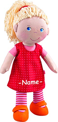 Haba Anziehpuppe individuell Bestickt mit Name, Kleine Puppe ca. 30 cm, Puppe ab 1 Jahr, Puppe mit Stoffkörper und Funktion, Haba Puppe für Mädchen von Kinderhaus Blaubär