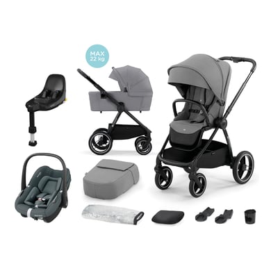 Kinderkraft Kombikinderwagen NEA 2in1 platinum gray inkl. MAXI COSI Babyschale Pebble S Tonal Graphite und Basisstation FamilyFix S Black von Kinderkraft