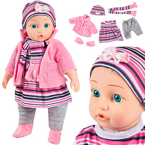 Kinderplay Babypuppe, Weichkörper Interaktive Spielpuppe - Baby Puppe, 33 cm hoch, Funktionspuppe, Lacht, SAGT Mama und Papa, Passt Puppenwagen, KP4839 von Kinderplay