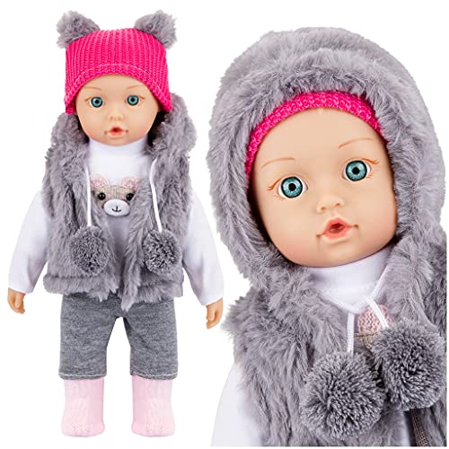 Kinderplay Babypuppe Interaktive Spielpuppe Weichkörperpuppe - Baby Puppe, 35 cm hoch, Funktionspuppe, Lacht, SAGT Mama und Papa, Passt Puppenwagen, KP4840 von Kinderplay