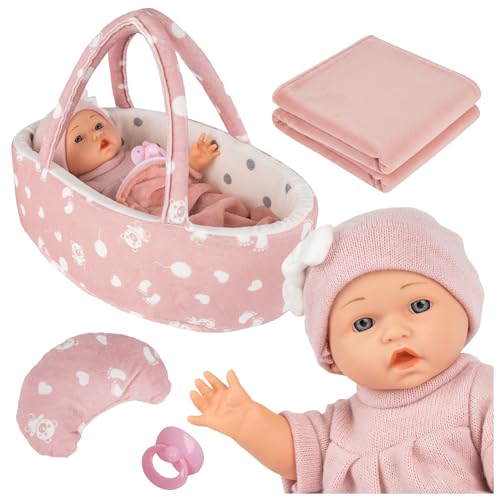Kinderplay Babypuppe mit Trage und Zubehör – 30cm Puppe mit Decke, Kissen & Schnuller – realistische Puppen für Kinder ab 3 Jahren, Geschenk für Mädchen Kinderplay Babypuppe mit Trage und Zubehör – 30cm Puppe mit Decke, Kissen & Schnuller – realistische Puppen für Kinder ab 3 Jahren, Geschenk für Mädchen von Kinderplay
