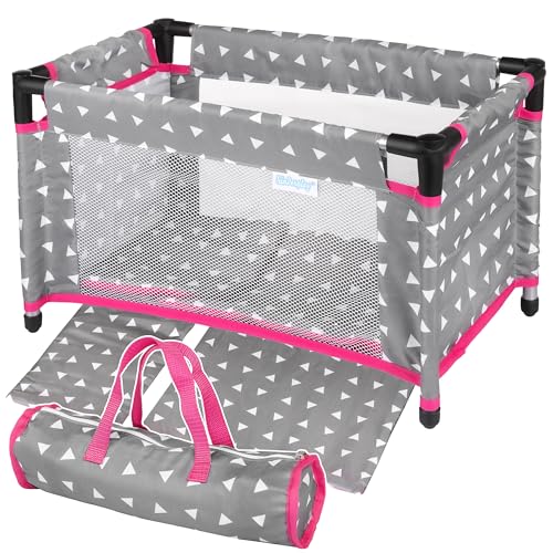 Kinderplay Puppenbett | Puppen Bett Spielzeug - Puppenreisebett für Baby Born | Baby Annabell Puppen | Reisebett mit Tasche und Zubehör | Puppenbett für Puppen | Puppenbett 43 cm Puppe, Model KP0400S von Kinderplay