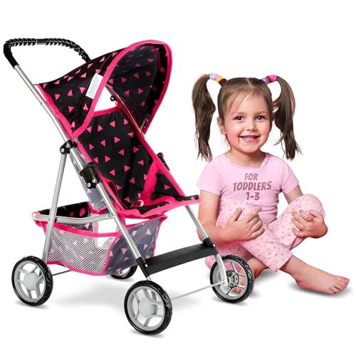 Kinderplay Puppenwagen, Puppen Buggy Kinderwagen, Buggy mit Anschnallgurt und Einkaufsnetz - Babyspielzeug, Modern, Leichtgängiger Räder und weichem Soft-Griff, KP0280R von Kinderplay