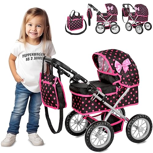 Kinderplay Puppenwagen ab 2 Jahre, Kinderwagen Puppen - Leichte und Stabile Konstruktion, Höhenverstellbar von 33 bis 63 cm, KP0261G von Kinderplay