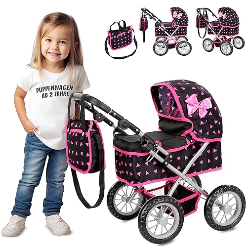 Kinderplay Puppenwagen ab 2 Jahre, Kinderwagen Puppen - Leichte und Stabile Konstruktion, Kinderpuppenwagen ab 3 Jahre, Höhenverstellbar von 33 bis 63 cm, KP0261R von Kinderplay