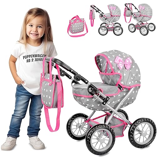 Kinderplay Puppenwagen ab 2 Jahre, Puppenbuggy ab 2 Jahre - Leichte und Stabile Konstruktion, Puppenwagen ab 1 Jahr, Höhenverstellbar von 33 bis 63 cm (KP0262S) von Kinderplay