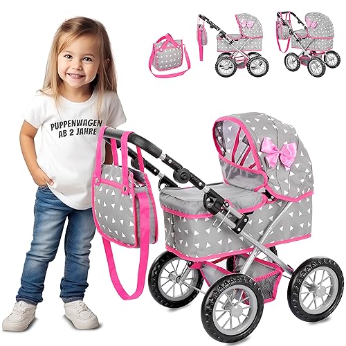 Kinderplay Puppenwagen ab 2 Jahre, Puppenbuggy ab 2 Jahre - Leichte und Stabile Konstruktion | Höhenverstellbar von 33 bis 63 cm | Spielzeug ab 2 Jahre Mädchen, KP0261S von Kinderplay