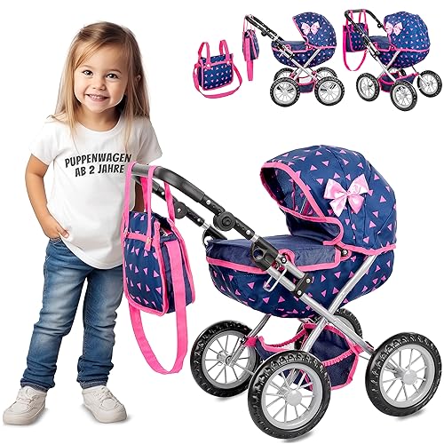 Kinderplay Puppenwagen ab 2 Jahren - Leichte und Stabile Konstruktion, Kinderpuppenwagen, Höhenverstellbar von 33 bis 63 cm, KP0262T von Kinderplay