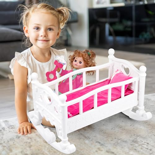 Kinderplay Puppenwiege mit Schaukelbewegung und Bettwäscheset - Perfekt für Rollenspiele und Puppenpflege | Puppen Bett, KP6688 von Kinderplay