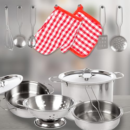 Kindertopfset aus Edelstahl – 12-teiliges Küchen-Spielzeug mit Töpfen, Pfanne, Sieb & Textilzubehör – Für Spielküche & Matschküche – Mit Trage-Rucksack – Ab 3 Jahren Kindertopfset aus Edelstahl – 12-teiliges Küchen-Spielzeug mit Töpfen, Pfanne, Sieb & Textilzubehör – Für Spielküche & Matschküche – Mit Trage-Rucksack – Ab 3 Jahren von Kinderplay