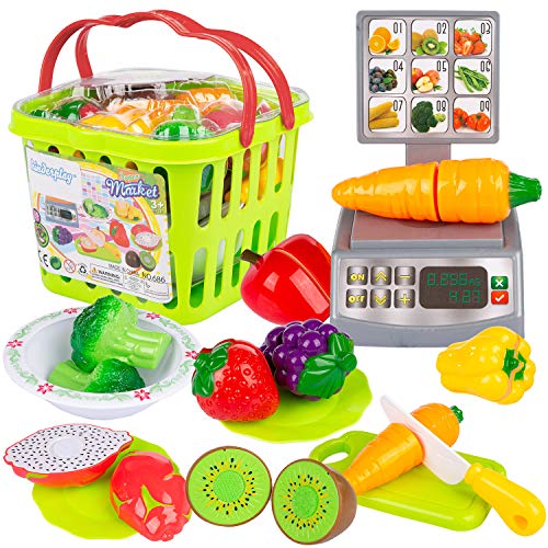 Lebensmittel Frucht Gemüse Spielset Korb KP6853 Set Kinder Klettverschluss Verbindung,Küchenspielzeug,Rollenspiele,Geschenk von Kinderplay